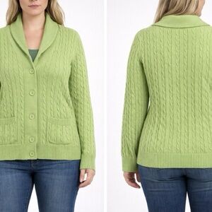 Bloomingdale's Light Green Cable-Knit Shawl-Collar Cardigan